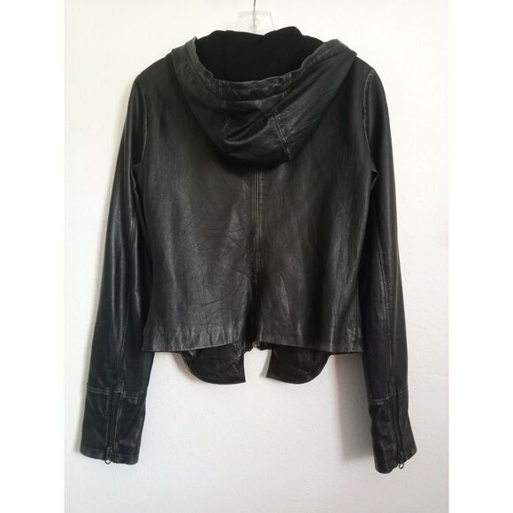 EVER Leather Hoodie Jacket NWOT Moto Distressed Black Zip Lined Pockets Small XS - Picture 2 of 10